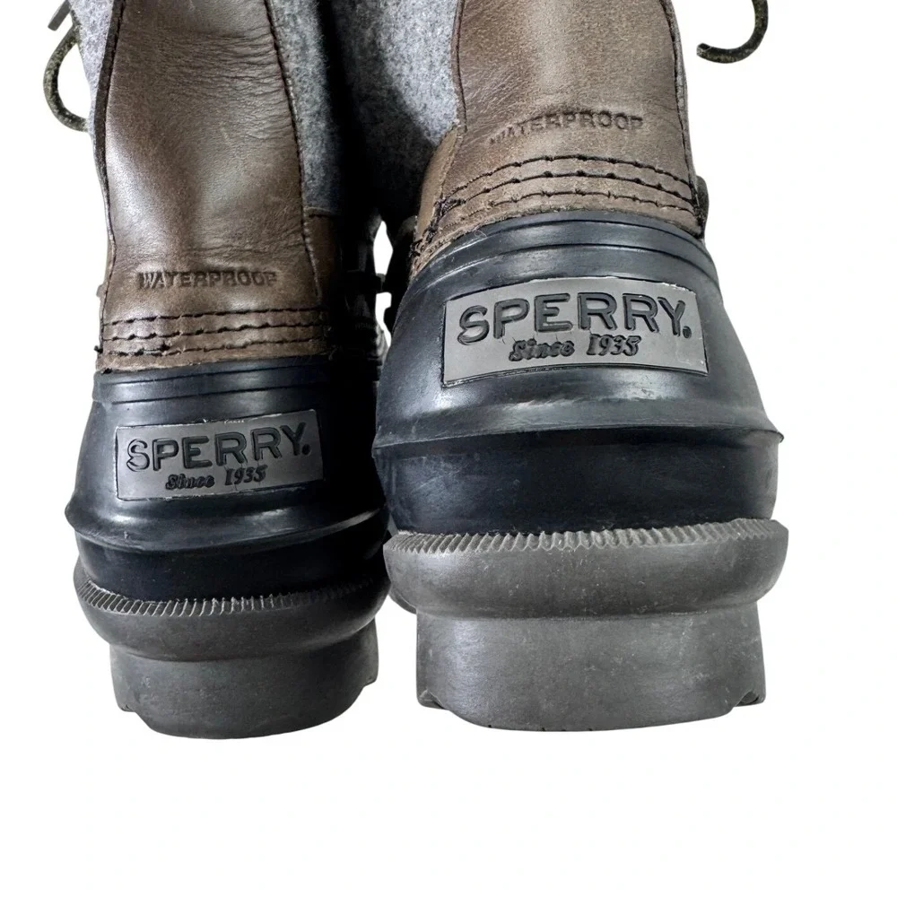 Sperry Avenue Duck Boots Mens 12 Brown Grey Waterproof Wool STS13461 Winter Rain